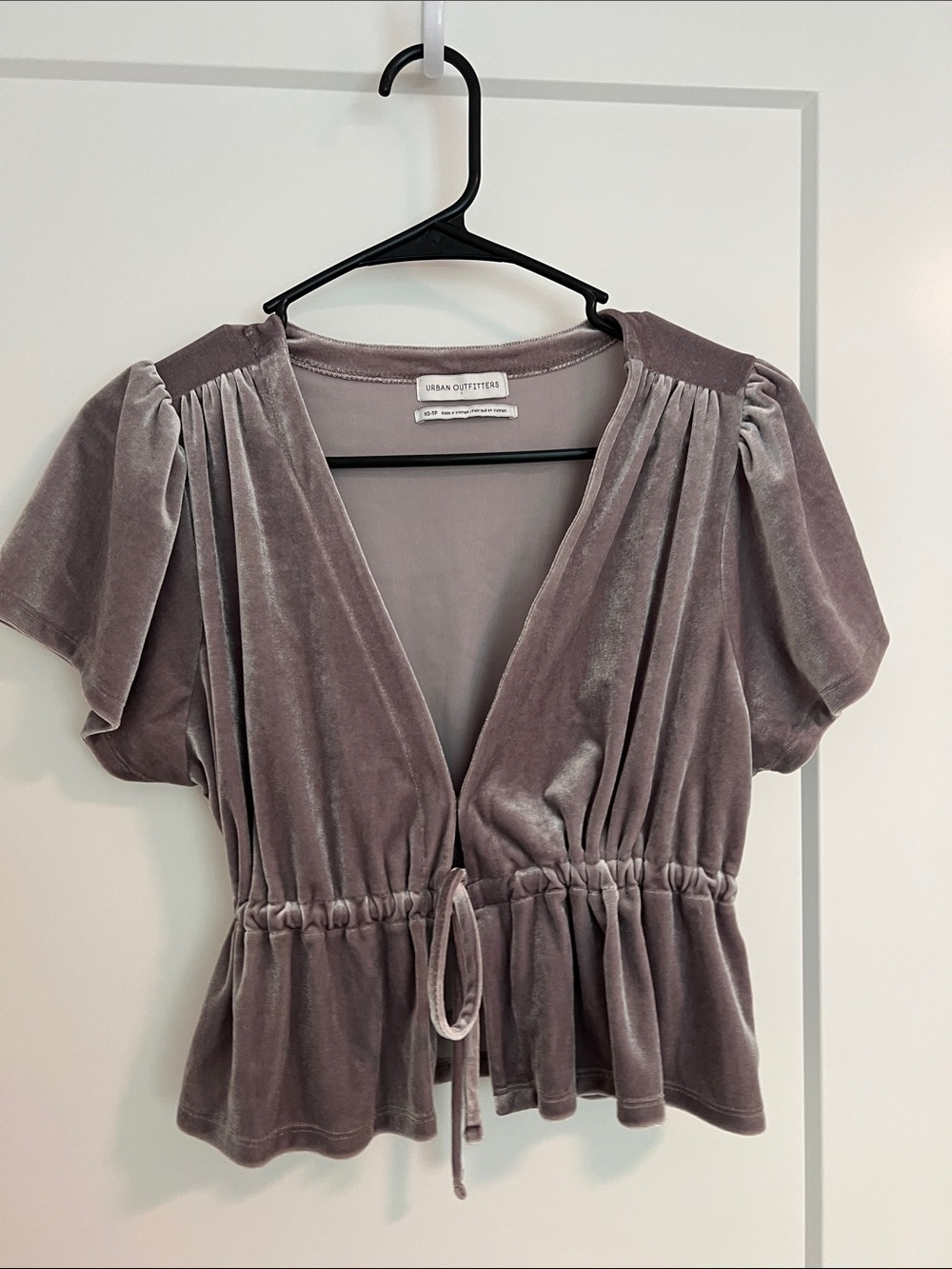 Urban Outfitters Velvet Tie-Waist Peplum Top